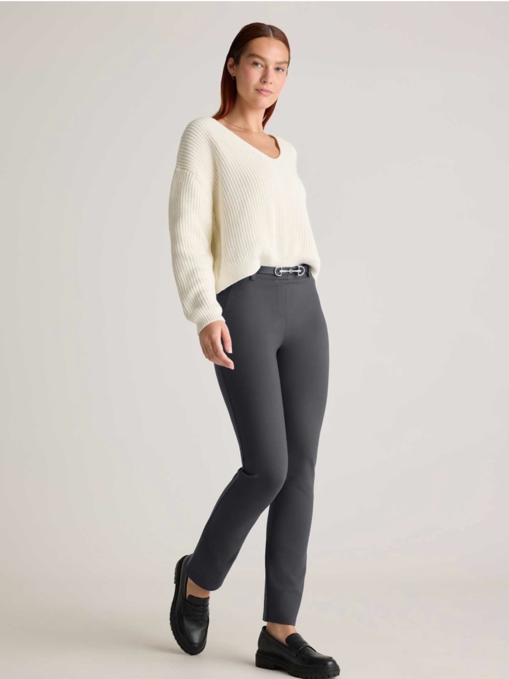 QUINCE ULTRA-STRETCH PONTE STRAIGHT LEG PANTS CHARCOAL GRAY NEW SzM